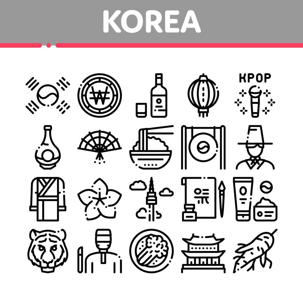 korea traditionell samling ikoner uppsättning vektor