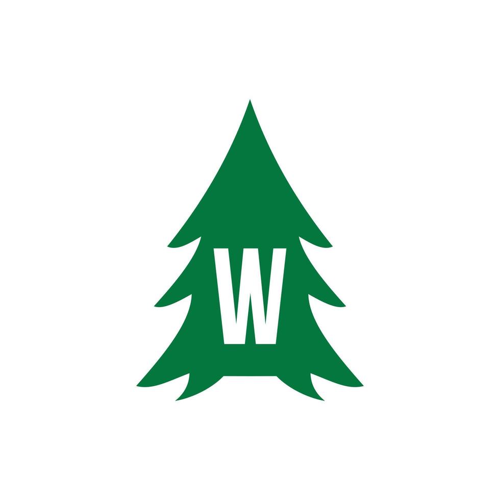 Buchstabe w Pine Tree Logo-Design vektor