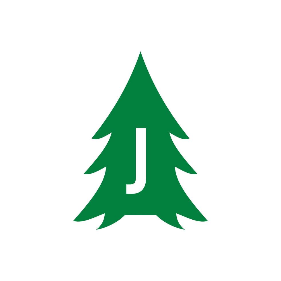Buchstabe j Pine Tree Logo-Design vektor