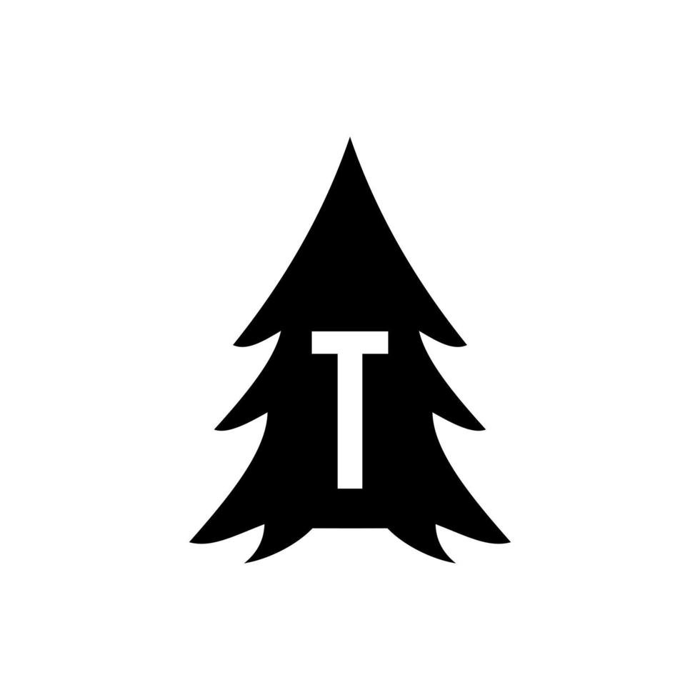 brev t tall träd logotyp design vektor