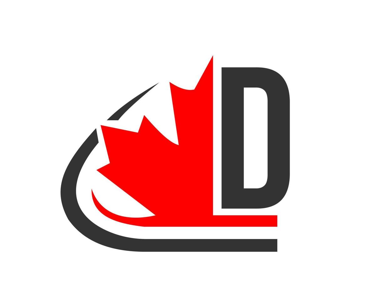 kanadisches rotes ahornblatt mit d-buchstabenkonzept. Ahornblatt-Logo-Design vektor