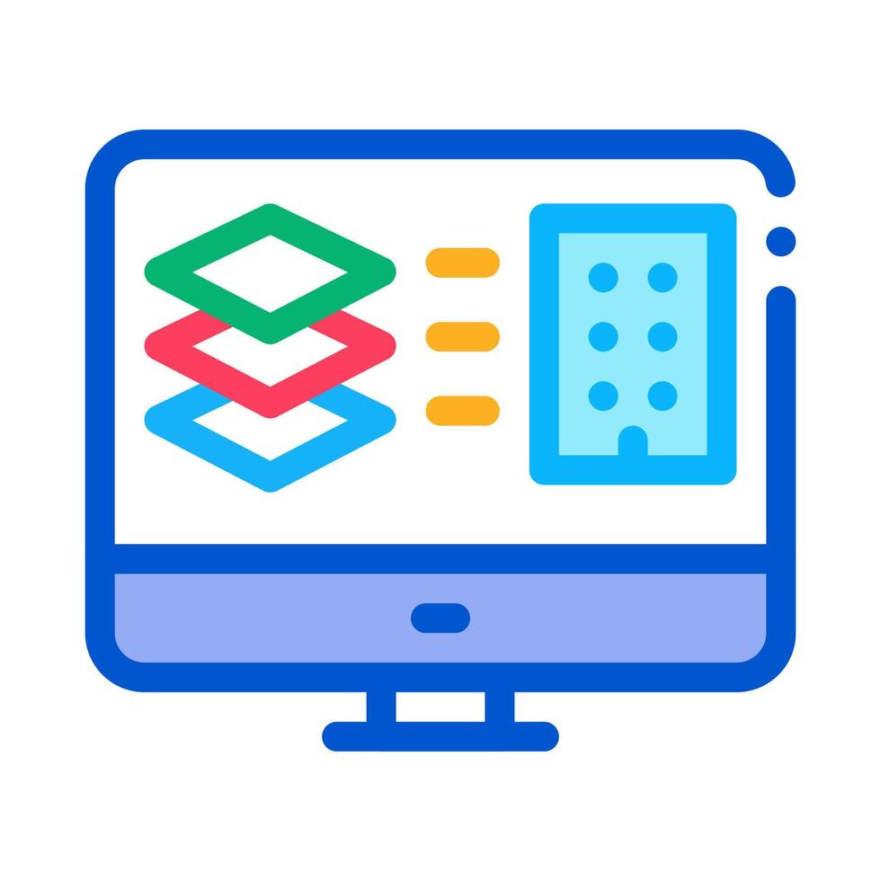 dator simulering av byggnad ikon vektor översikt illustration