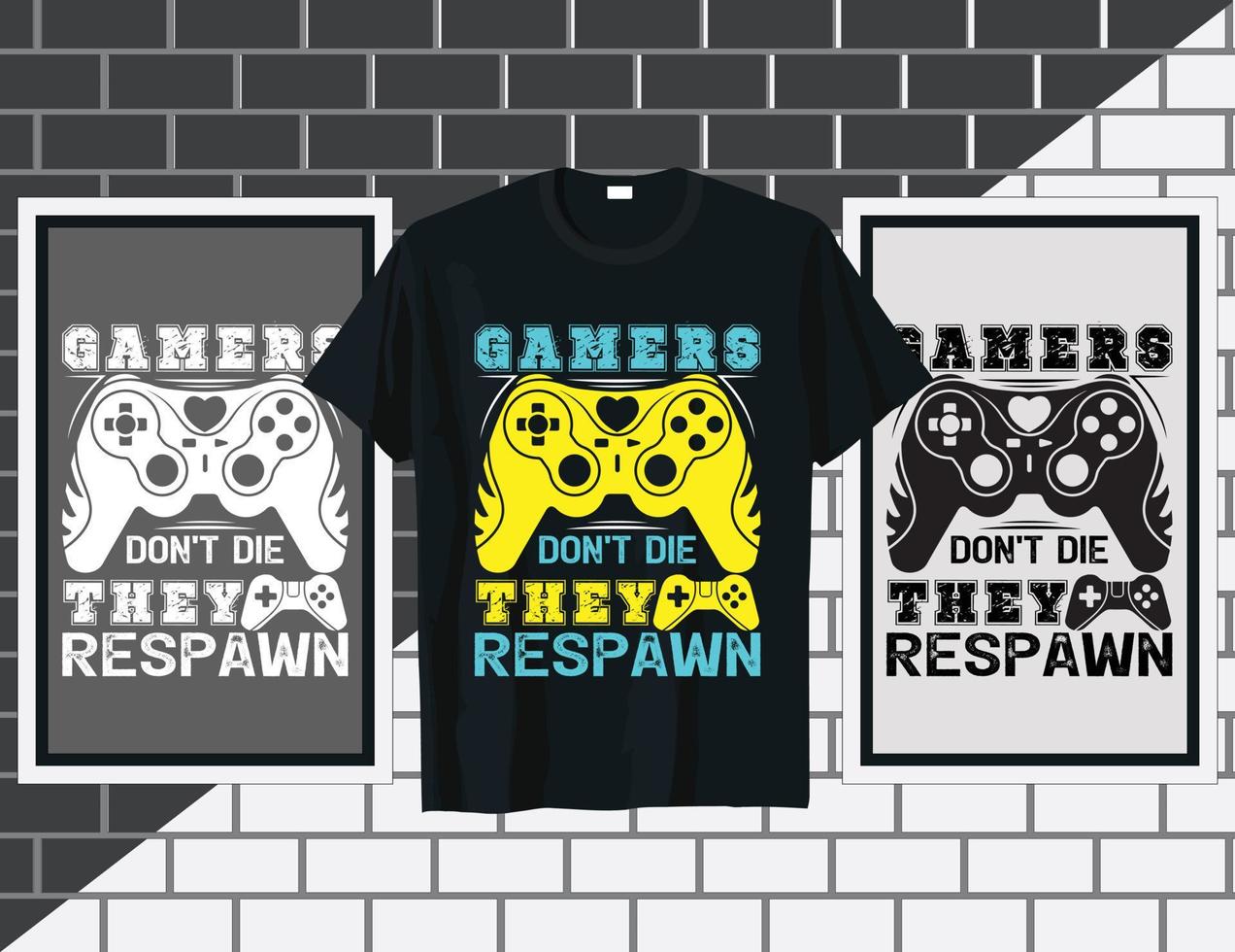 Gamer sterben nicht Gaming-Zitat-T-Shirt und Becher-Design-Vektor vektor