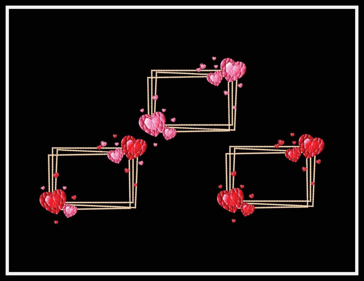 Valentinstag-Herzrahmen-Vektorset aus Perlen und Diamant-Strass. vektor