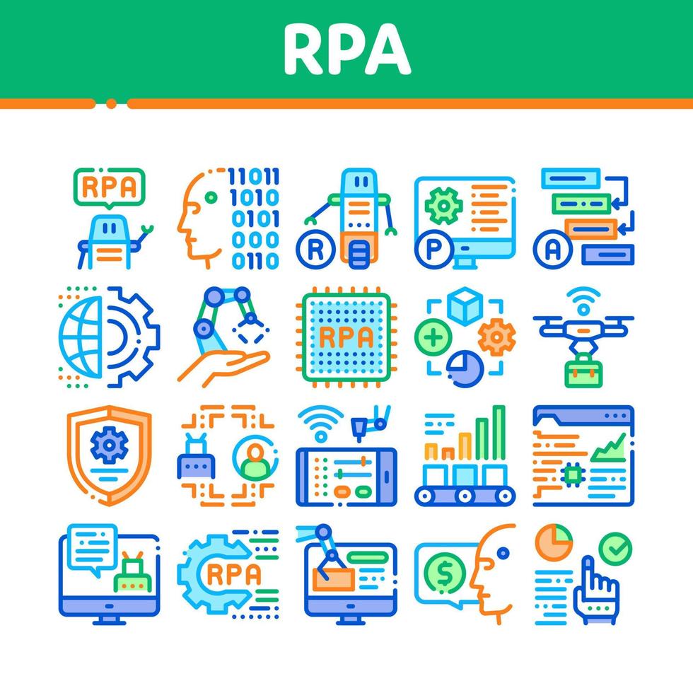 rpa robotic process automation icons set vector
