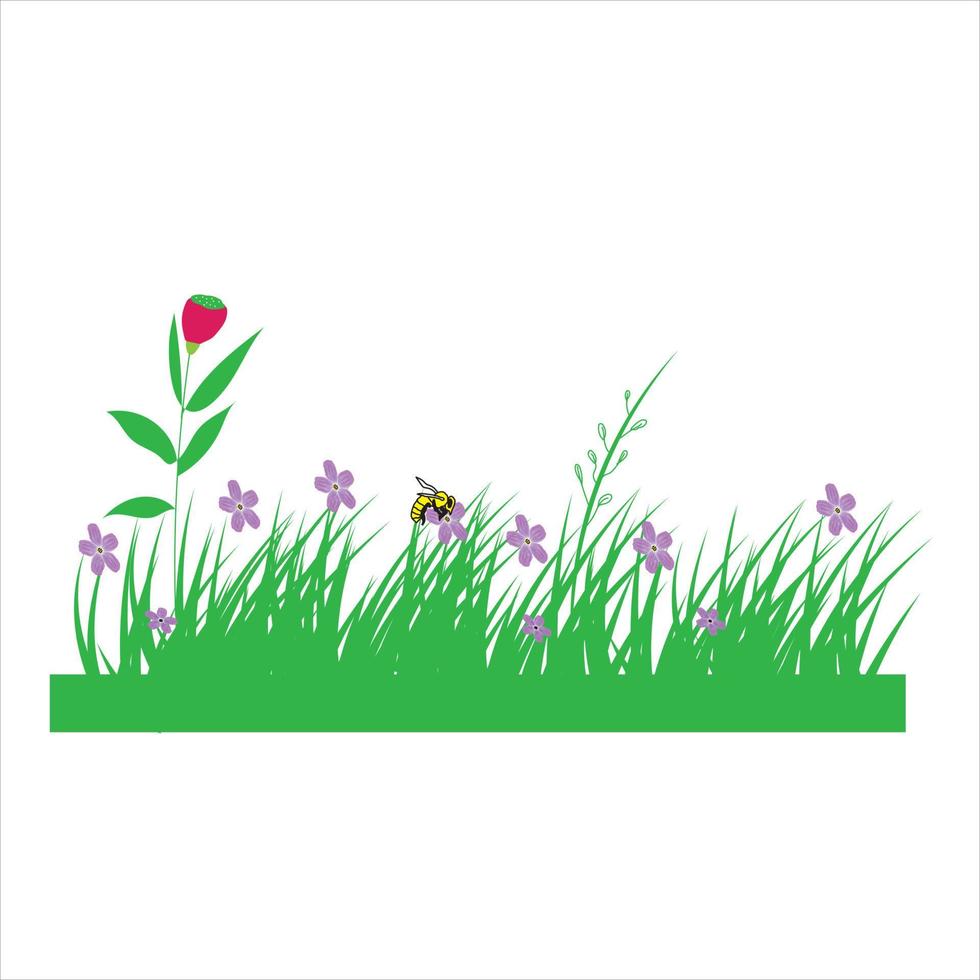 Gras- und Blumenzeichnung. vektor