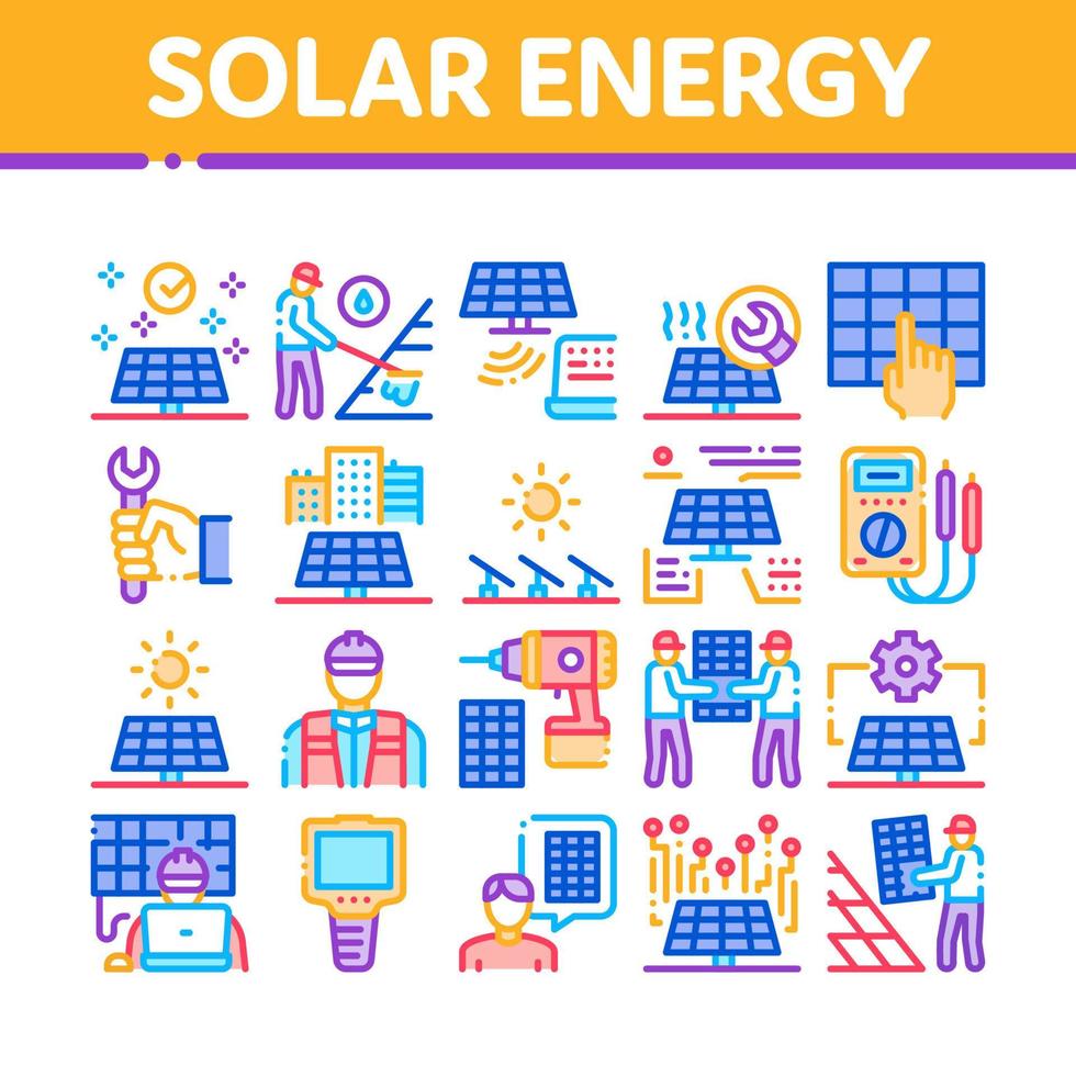 sol- energi tekniker samling ikoner uppsättning vektor
