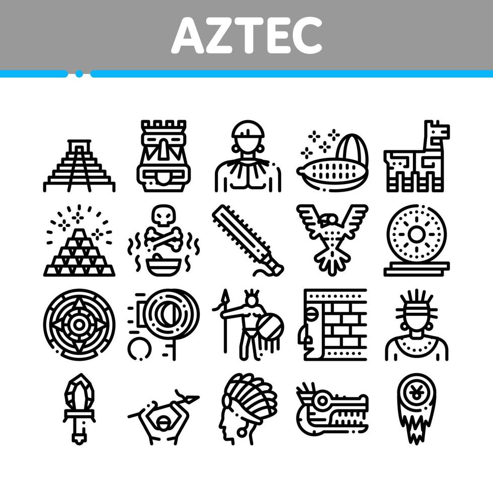 aztec civilisation samling ikoner uppsättning vektor