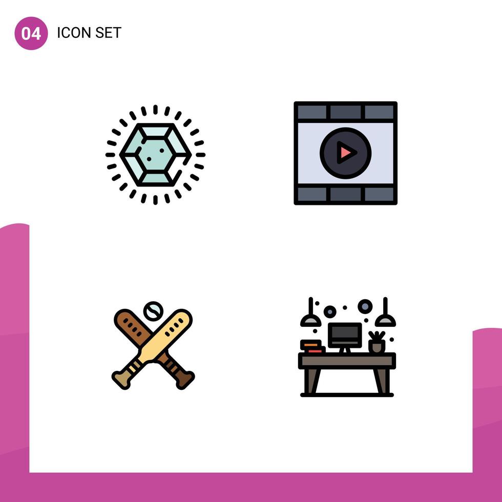 uppsättning av 4 modern ui ikoner symboler tecken för diamant baseboll bröllop spela fladdermöss redigerbar vektor design element