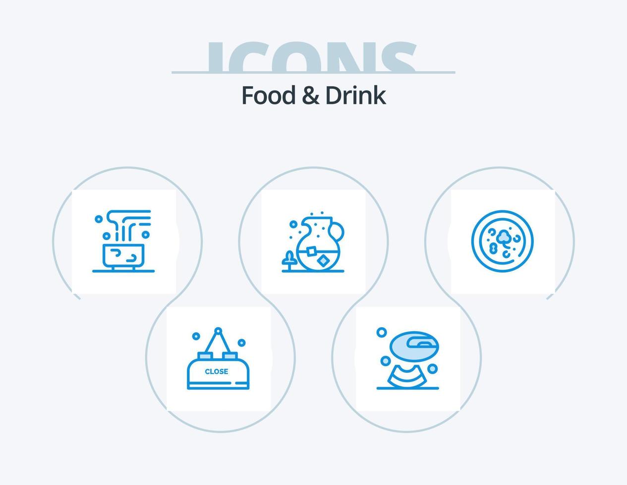 Essen und Trinken blau Icon Pack 5 Icon Design. Getränk. Tee. Eis. heisses Getränk vektor