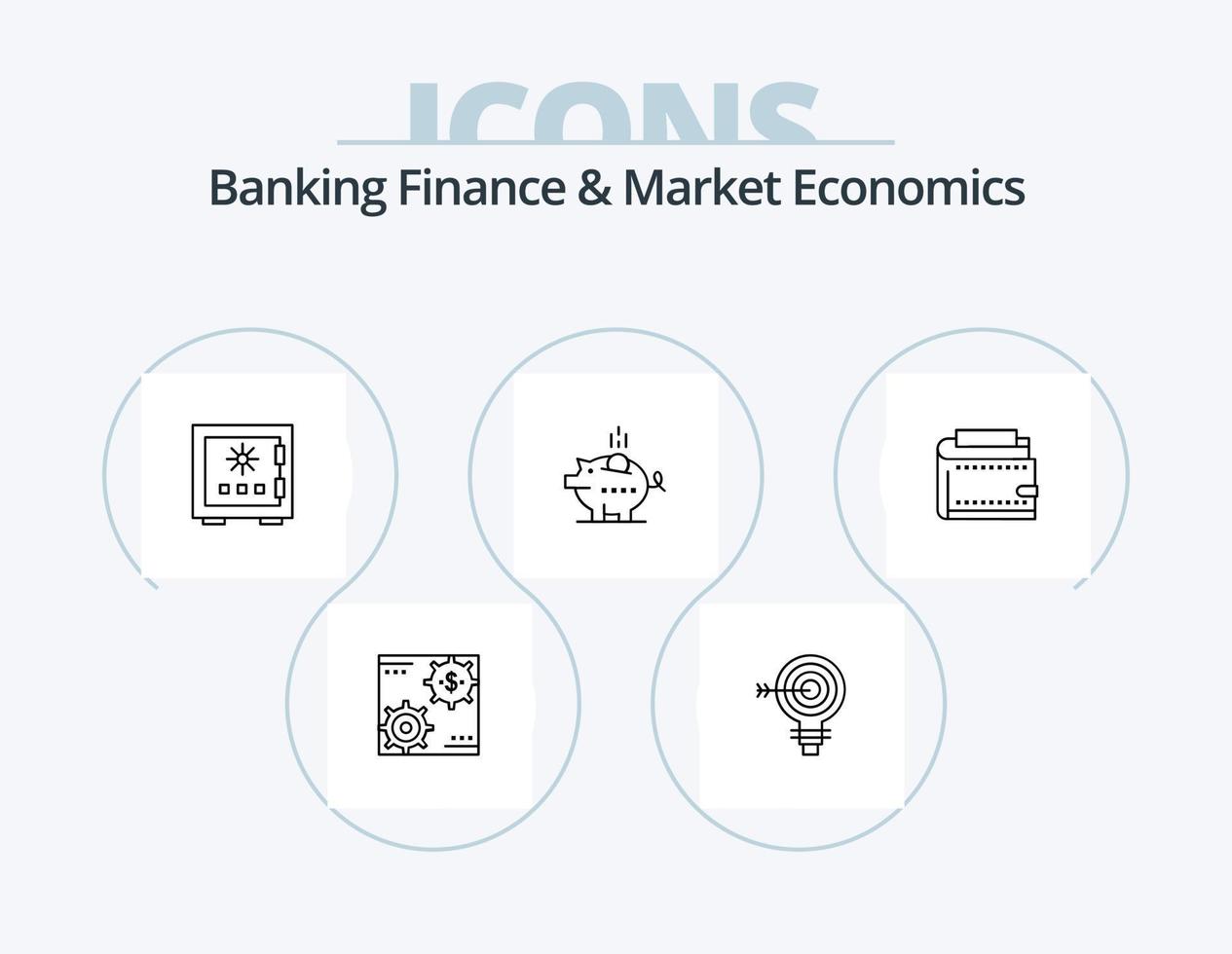 Bankwesen, Finanzen und Marktwirtschaftslinie Icon Pack 5 Icon Design. Analyse. legal. Gesetz. Richter. Hammer vektor