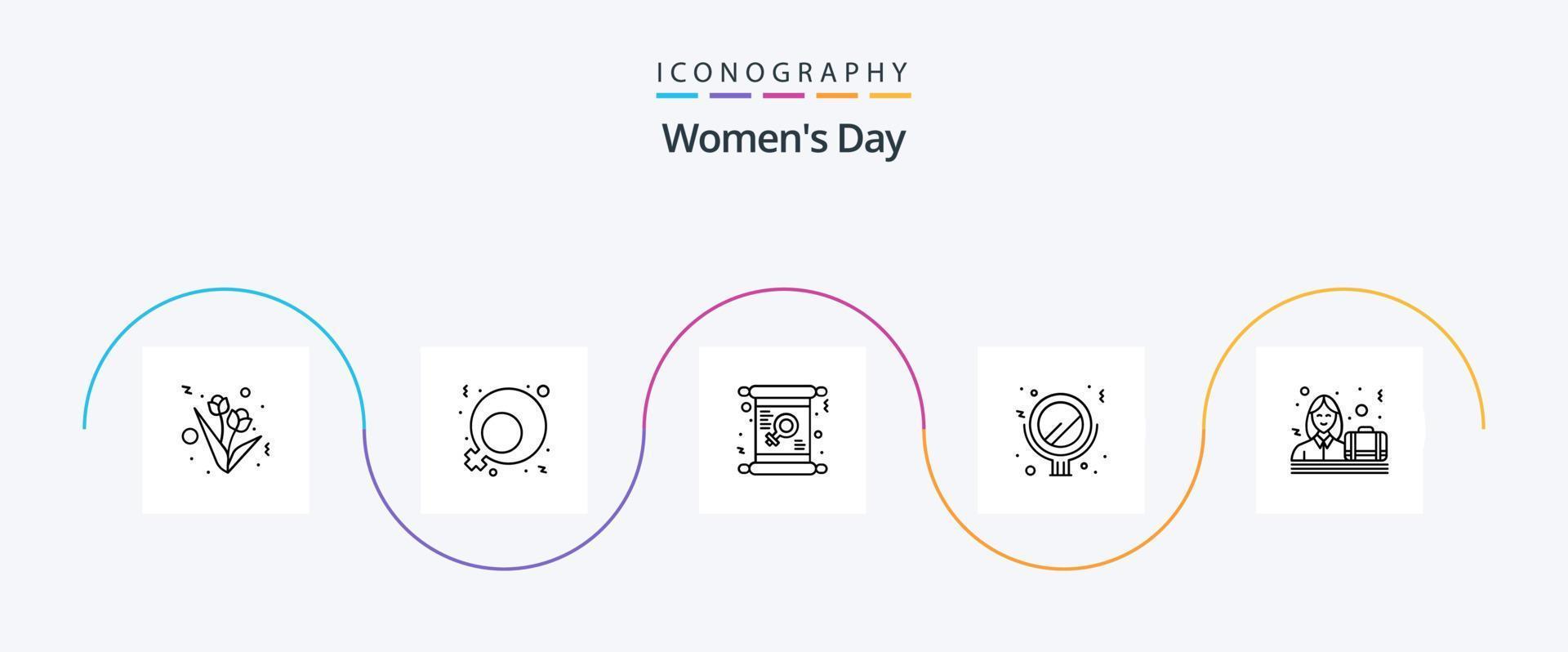 Womens Day Line 5 Icon Pack inklusive Frauen. Frauen. weiblich. Unternehmen. bilden vektor