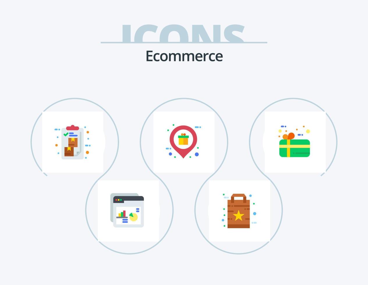 E-Commerce-Flachbild-Icon-Pack 5 Icon-Design. Laden. Markt. Stern. Halter. Liste vektor