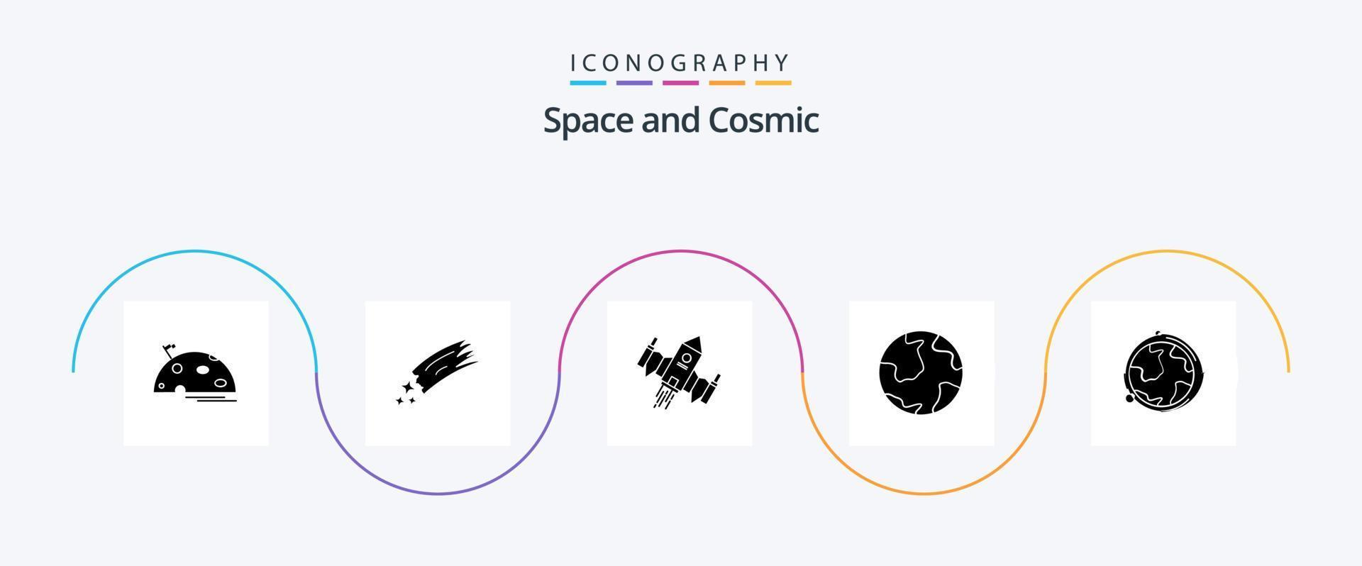 Space Glyph 5 Icon Pack inklusive Globus. Platz. Außerirdischer. Schiff vektor