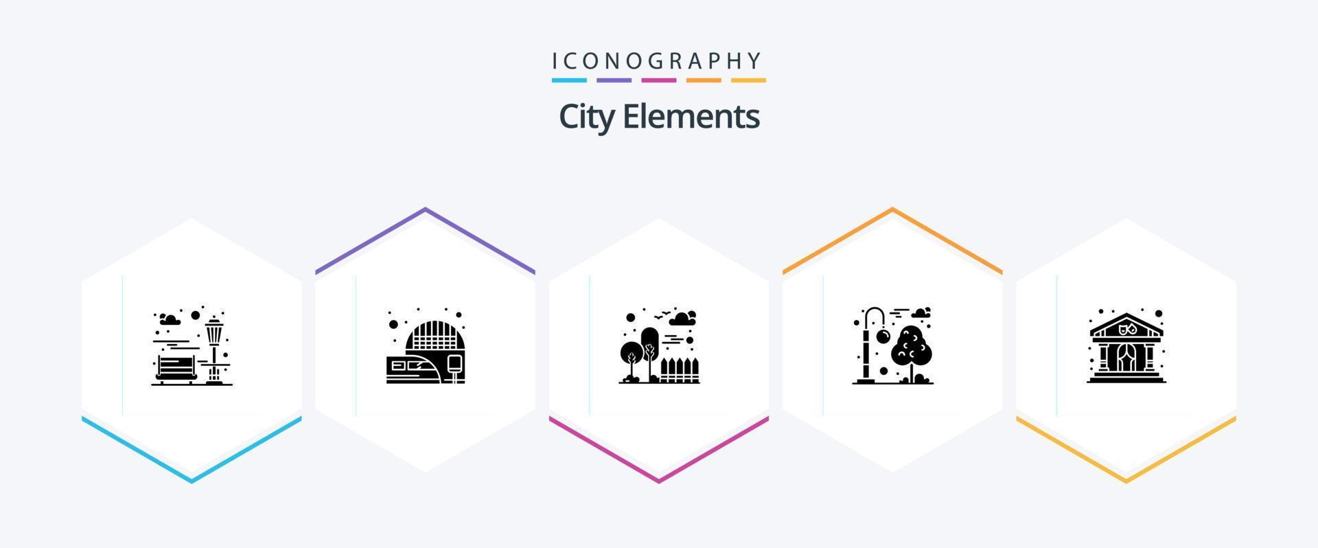 City Elements 25 Glyphen-Icon-Pack inklusive Show. Erholung. Gebäude. Park. Strassenlicht vektor
