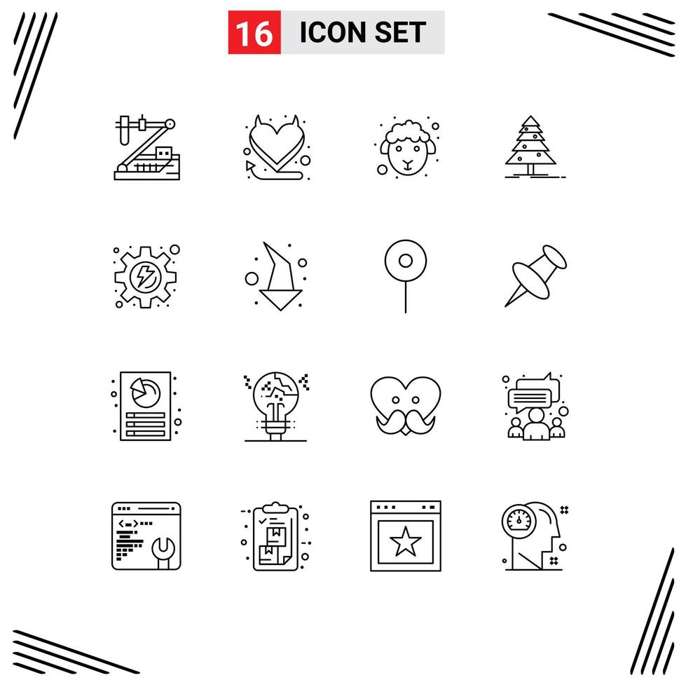 Mobile Interface Gliederungssatz von 16 Piktogrammen von Zahnrad x mas Gesicht Weihnachtsbaum editierbare Vektordesign-Elemente vektor