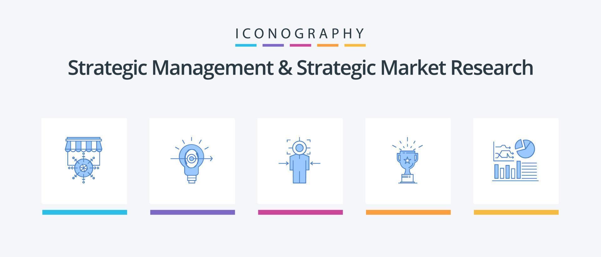 Strategisches Management und strategische Marktforschung Blue 5 Icon Pack inklusive Grafik. Preis. Mann. Medaille. Ziel. kreatives Symboldesign vektor