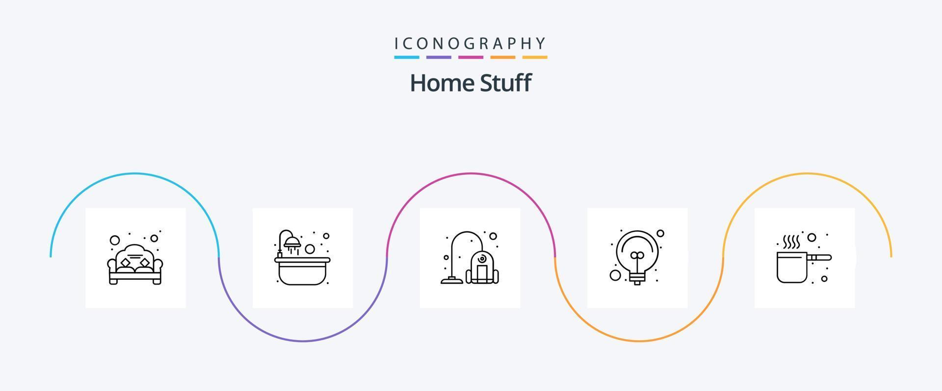 Home Stuff Line 5 Icon Pack inklusive Küche. hell. Reiniger. Dekoration. Birne vektor