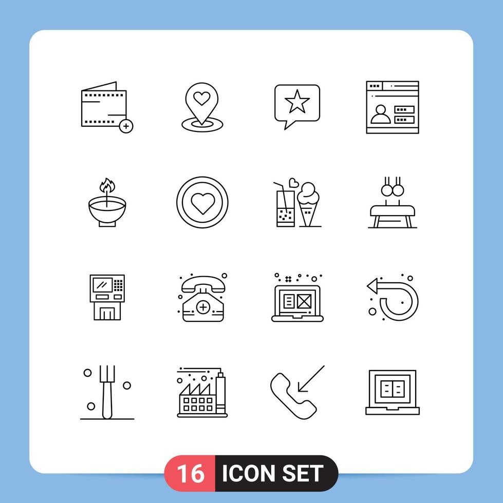 grupp av 16 konturer tecken och symboler för fira design hjärta webb stjärna redigerbar vektor design element