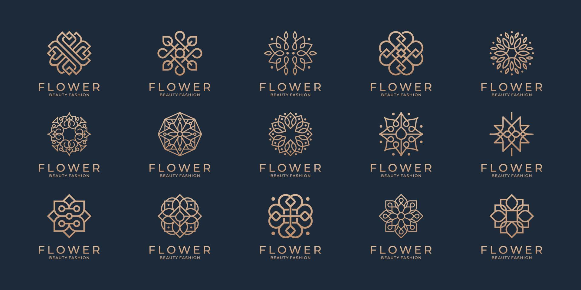 blommig prydnad logotyp och ikon uppsättning. abstrakt skönhet blomma logotyp design samling. vektor