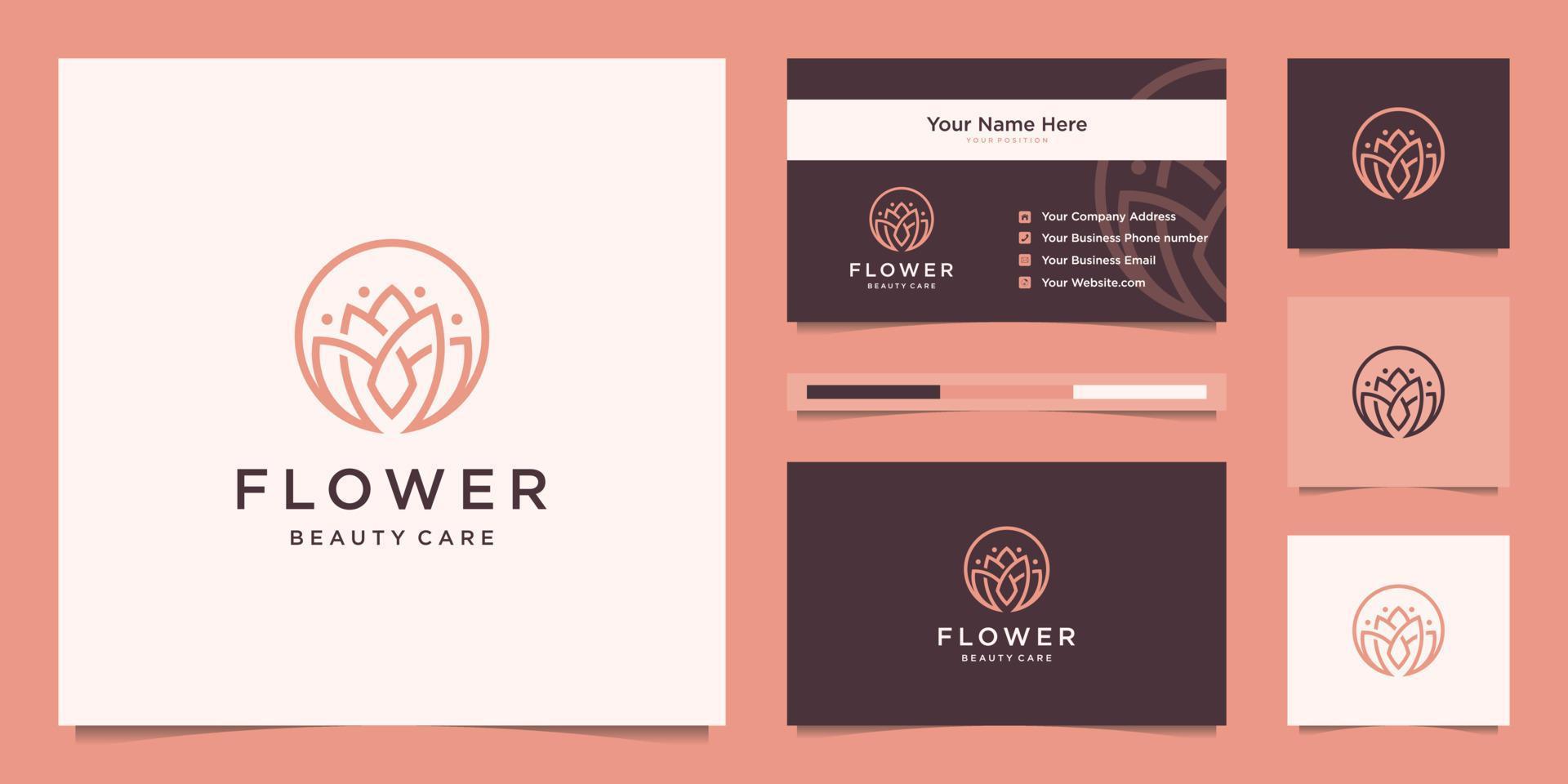 lotus blomma skönhet linjär logotyp design och företag kort vektor