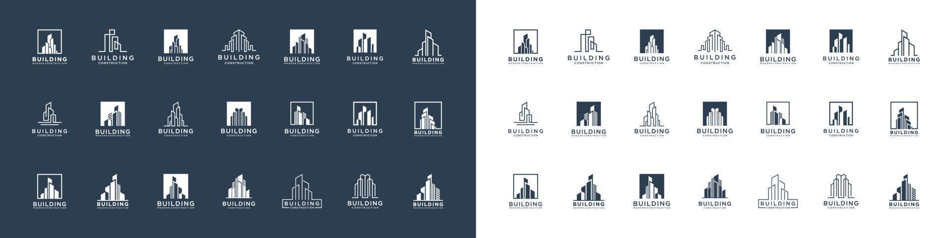 mega samling av byggnad arkitektur set, verklig egendom logotyp design symbol vektor