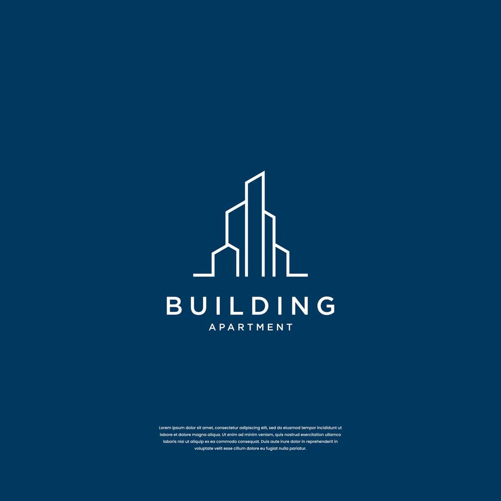 kreatives gebäudestruktur-logo-design immobilien, architektur, bau mit linienkunststil vektor