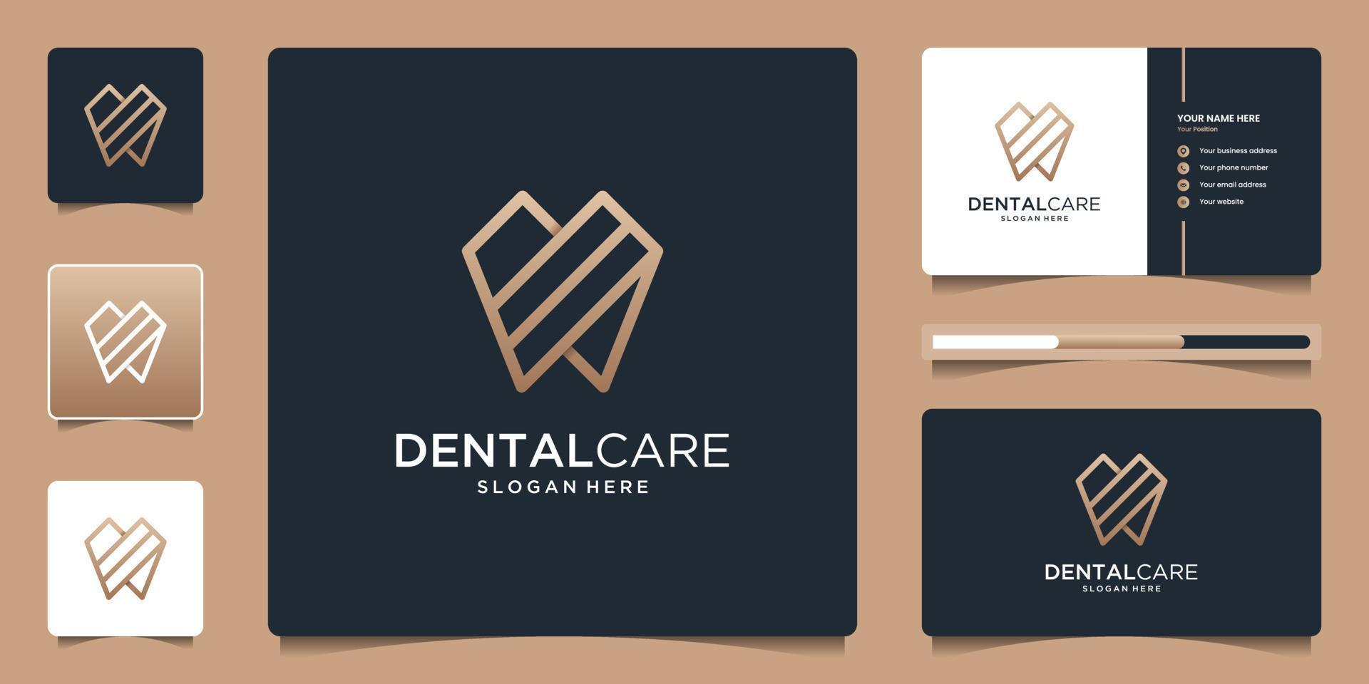 tandvård klinik logotyp design med geometrisk linje abstrakt dental logotyp och visitkort vektor