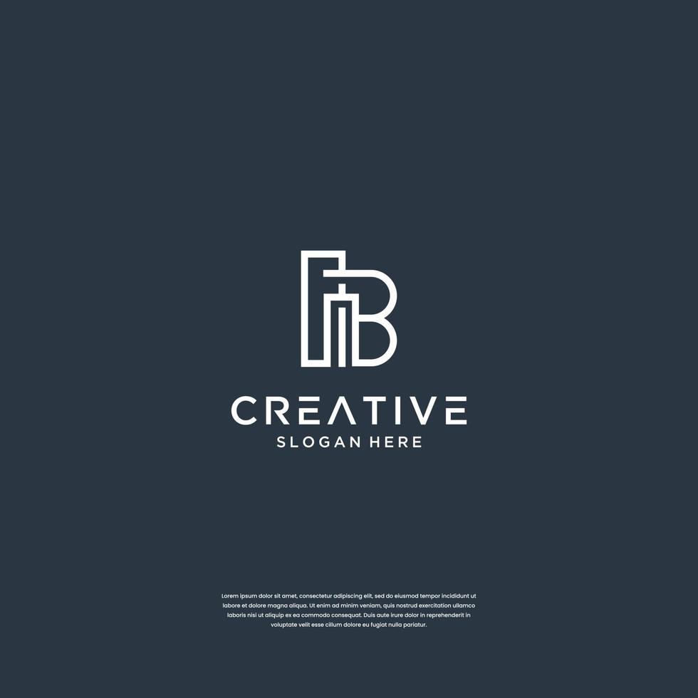 byggnad logotyp design och brev initialer b linje konst stil vektor
