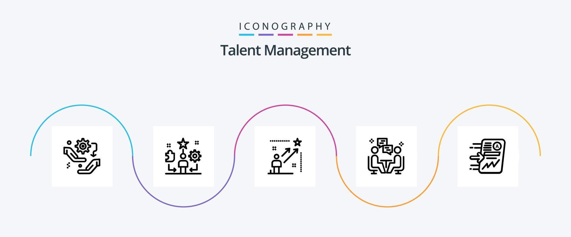 Talent Management Line 5 Icon Pack inklusive Chat. Treffen. Stern. Erfolg. Stern vektor