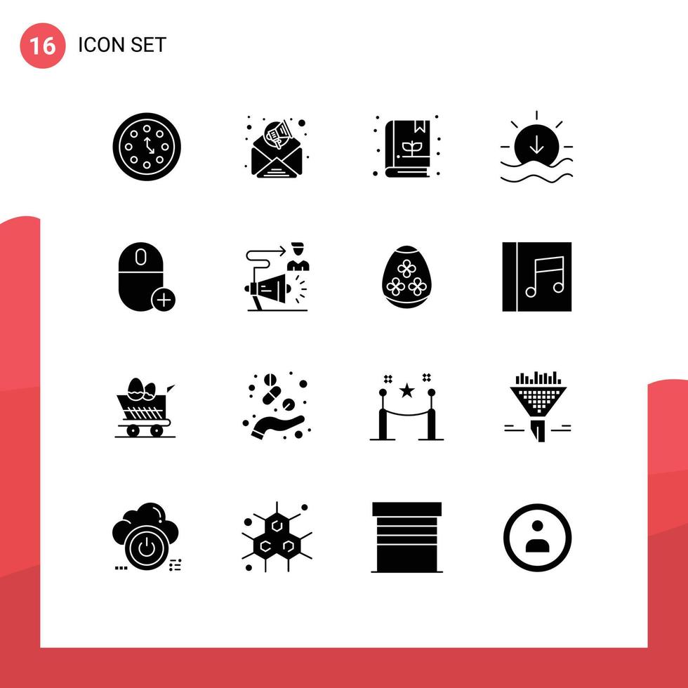 fast glyf packa av 16 universell symboler av grej datorer bok Lägg till solnedgång redigerbar vektor design element