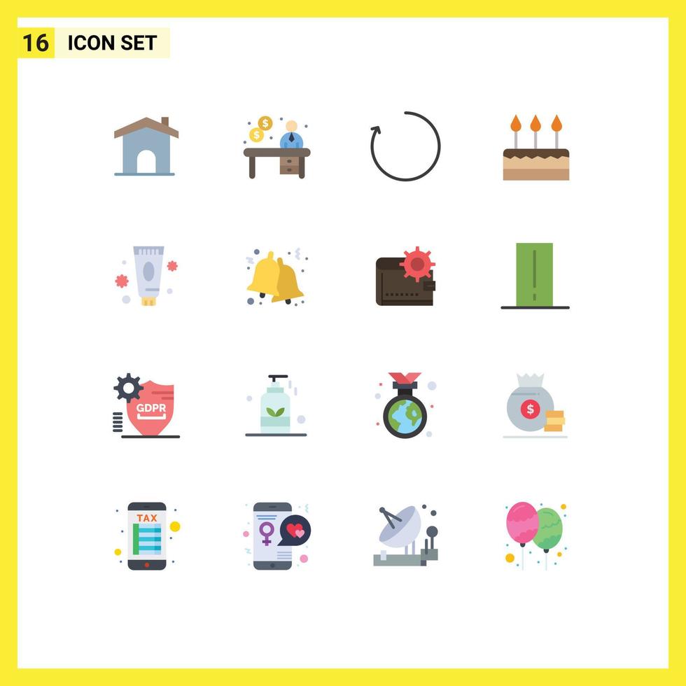 16 flaches Farbpaket der Benutzeroberfläche mit modernen Zeichen und Symbolen der Pflege Party Pfeil Feiertagsfeier bearbeitbares Paket kreativer Vektordesign-Elemente vektor