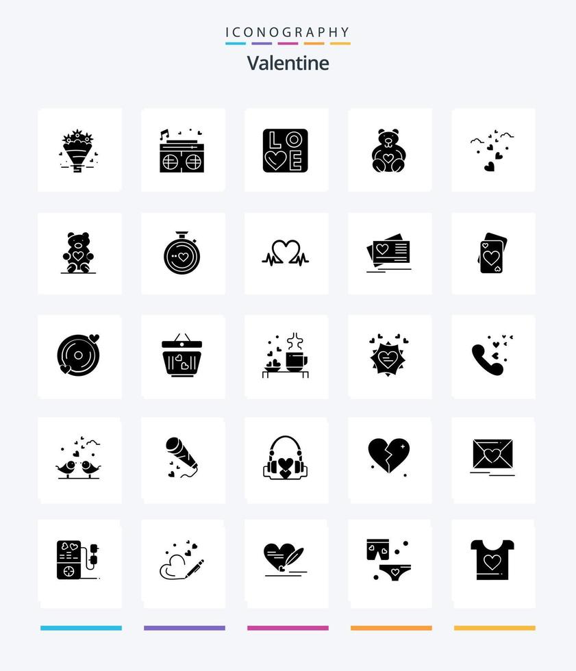 Creative Valentine 25 Glyph Solid Black Icon Pack wie Liebe. Liebe. Radio. Tag. Valentinstag vektor