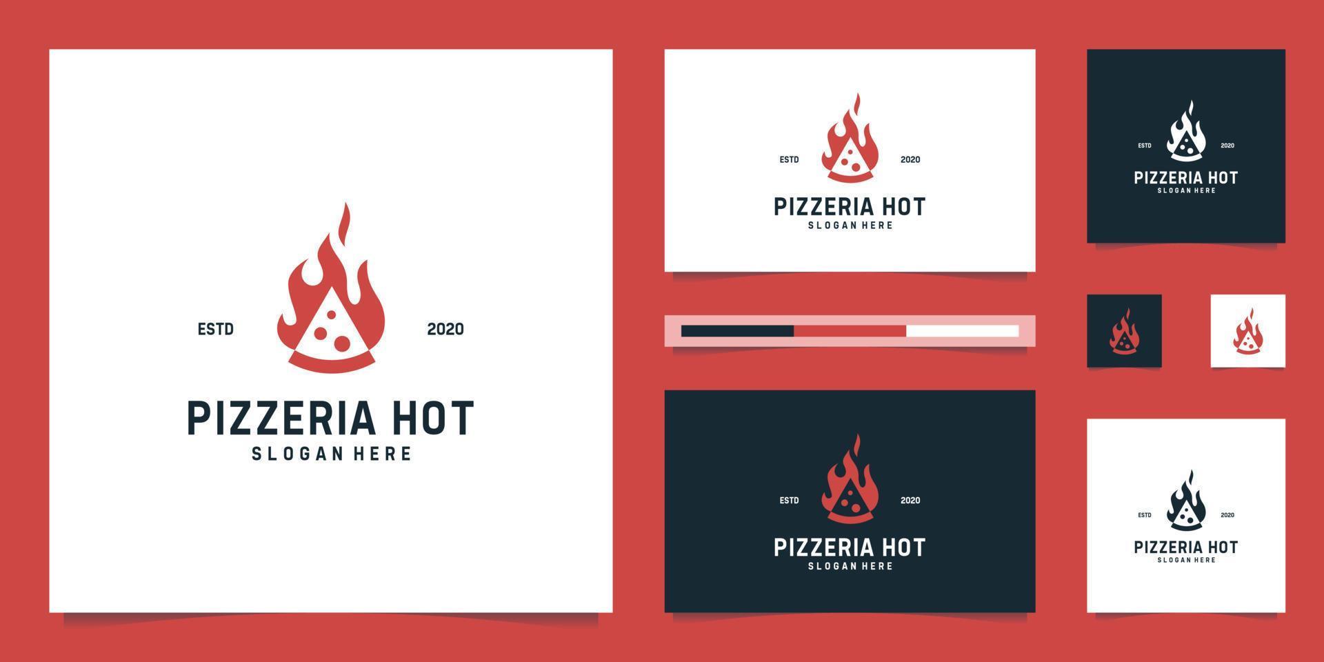 logotyp design pizzeria och flamma. symbol vektor italiensk pizza restaurang.