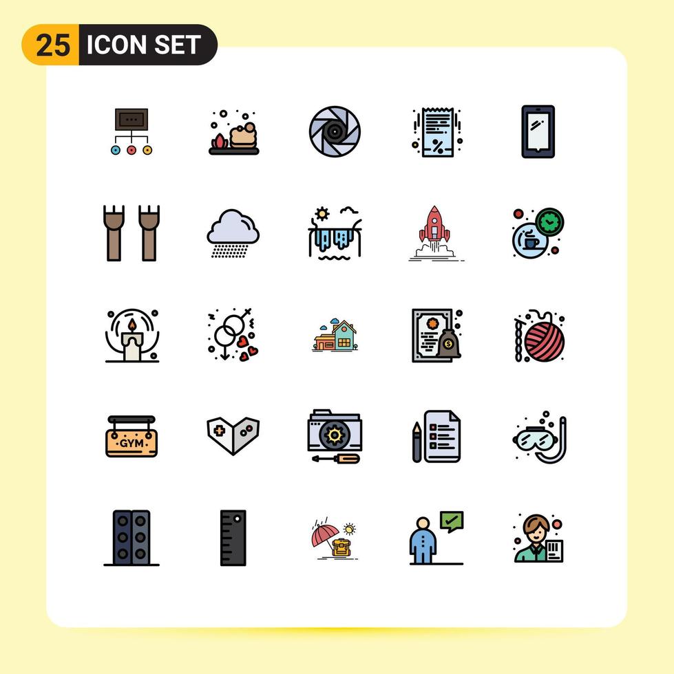 25 universelle, gefüllte Flachfarben für Web- und mobile Anwendungen, Rechnung, Rechnung, Bad, Verschluss, Unterhaltung, editierbare Vektordesign-Elemente vektor