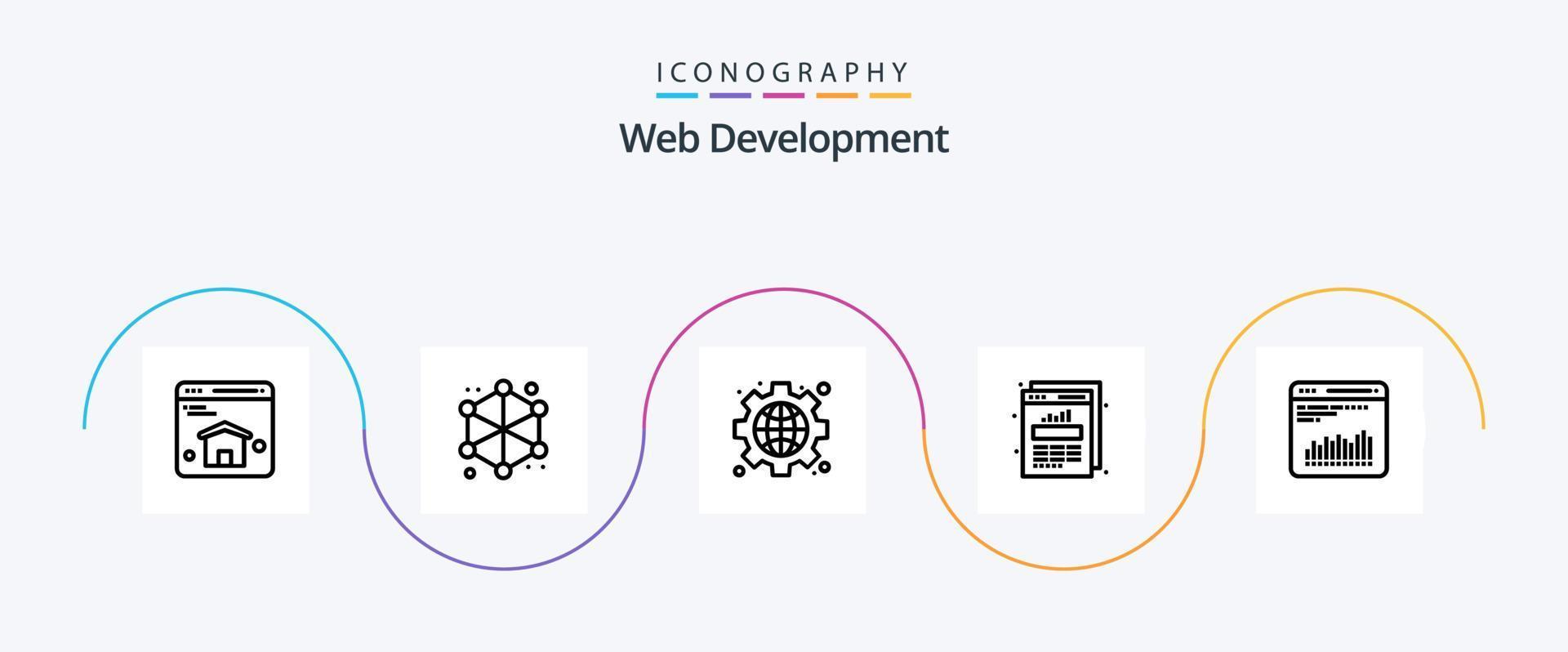 Symbolpaket für die Webentwicklungslinie 5 einschließlich Diagramm. Diagramm. Schnittstelle. Web-Statistiken. Daten vektor