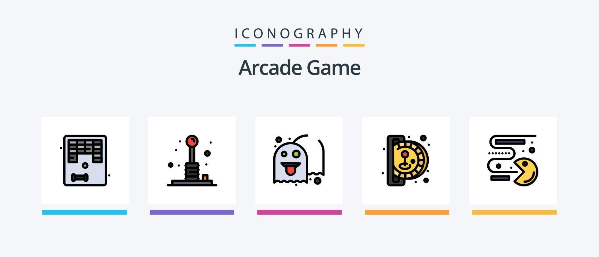 Arcade-Linie gefüllt 5 Icon Pack inklusive Pacman. Wettbewerb. würfelt. abspielen. Spaß. kreatives Symboldesign vektor