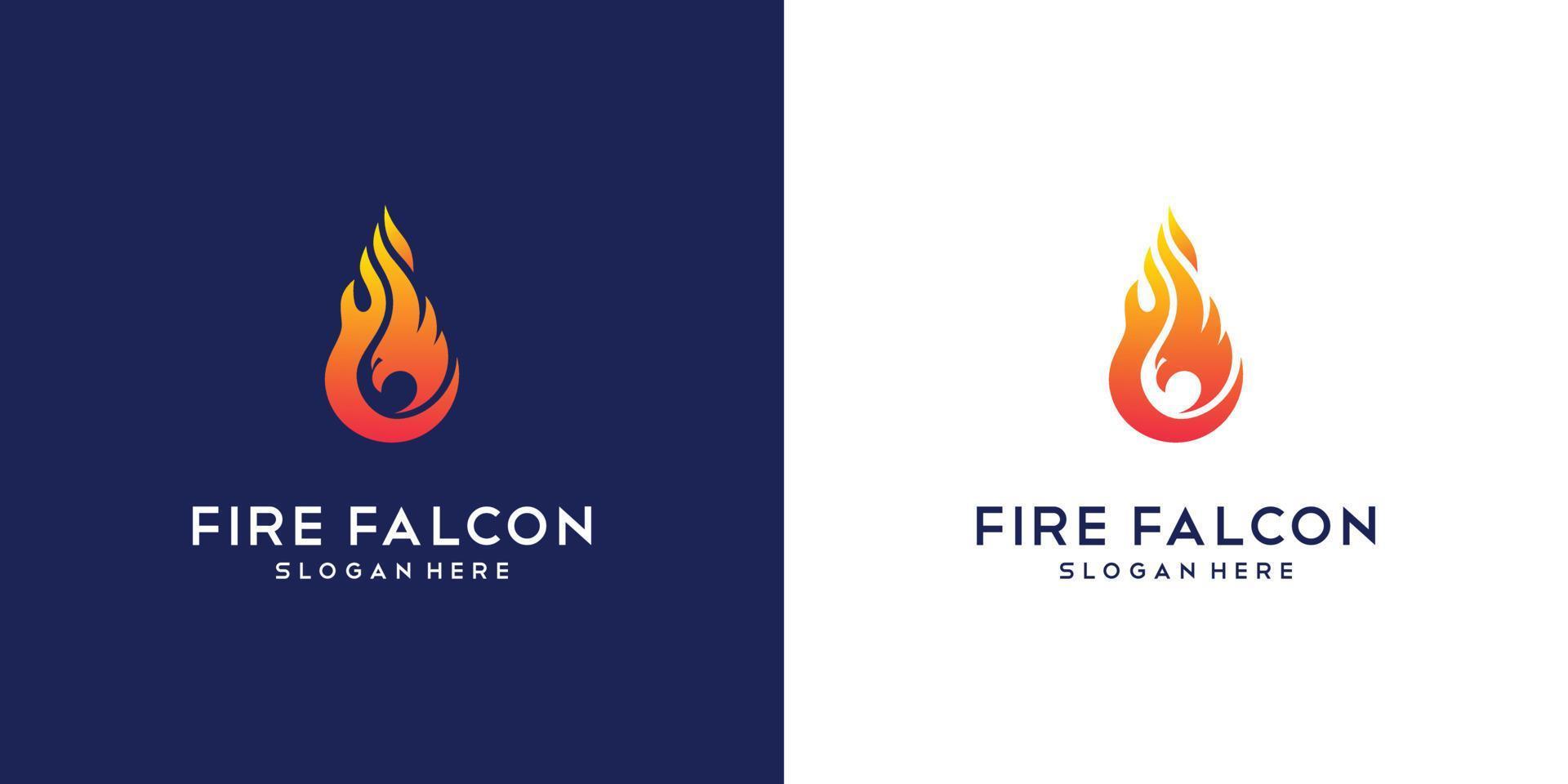 Vektordesign des Falcon-Feuer-Logos. Minimal Flat Design Company Phönix, Adler und Falke. vektor