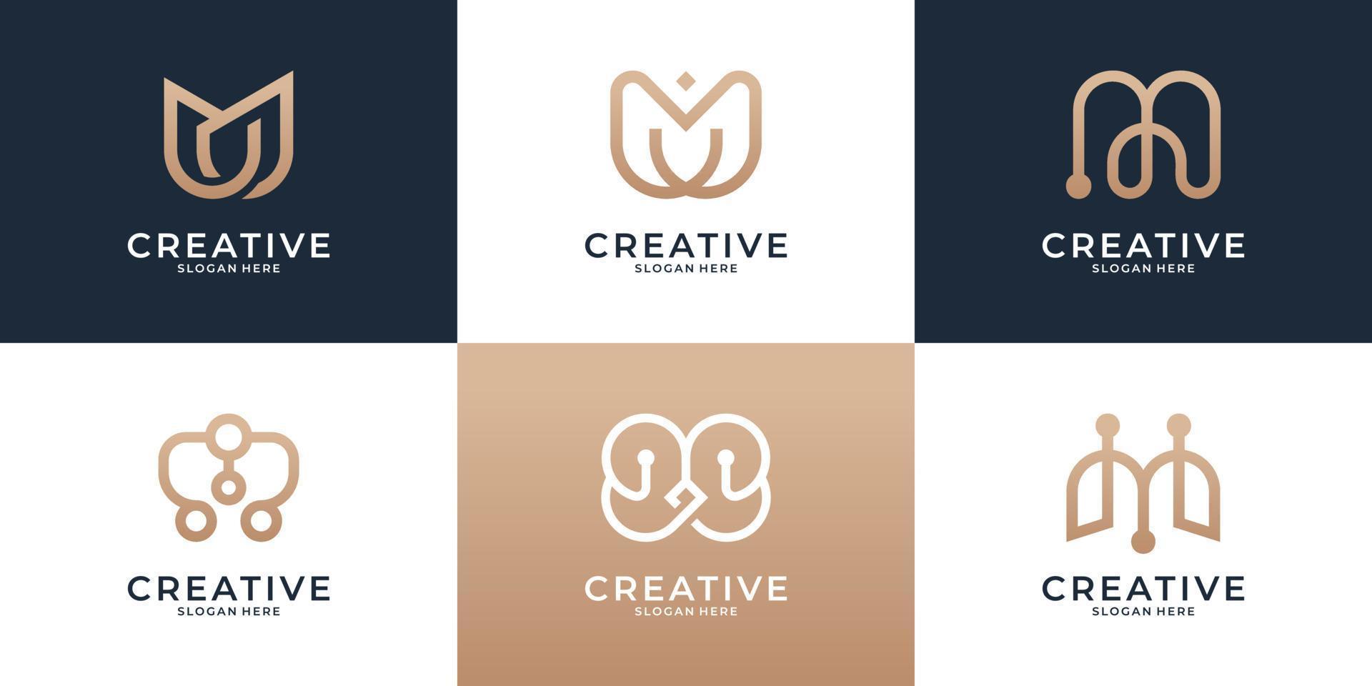 uppsättning av abstrakt första brev m monogram logotyp design, ikoner för företag av lyx, elegant och slumpmässig vektor