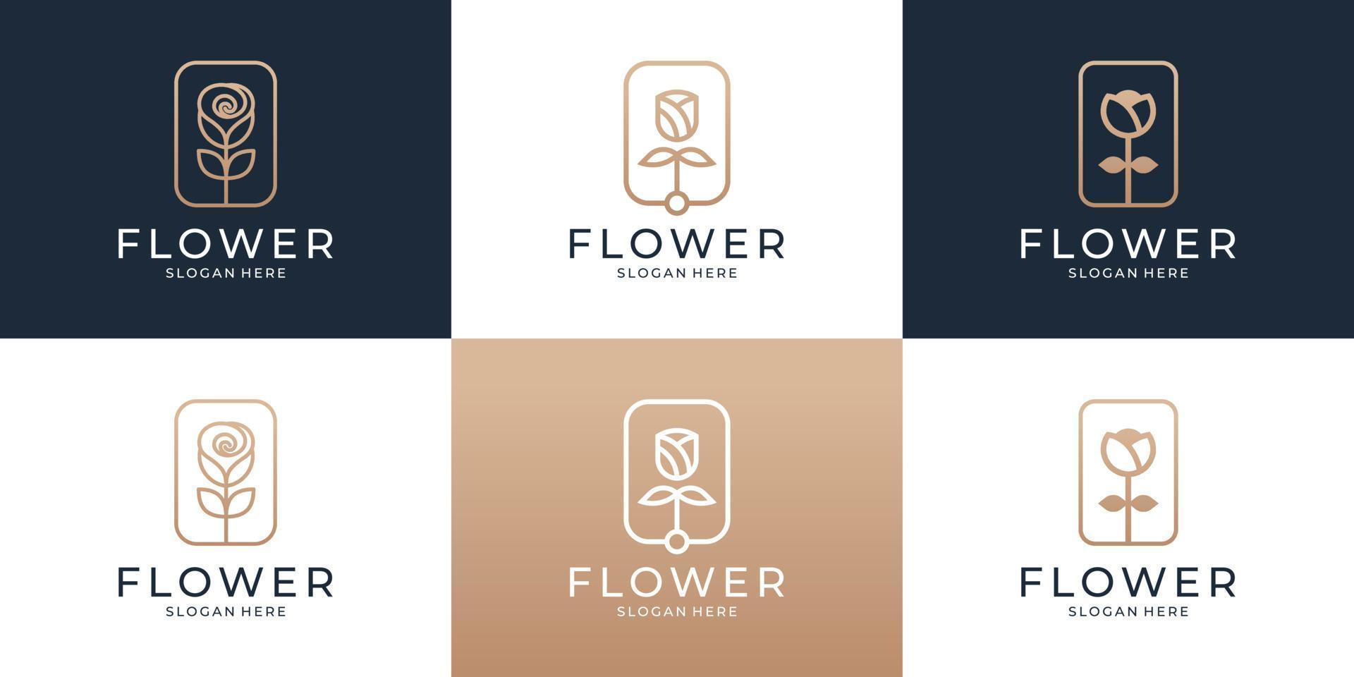 uppsättning av abstrakt blomma reste sig logotyp mall vektor