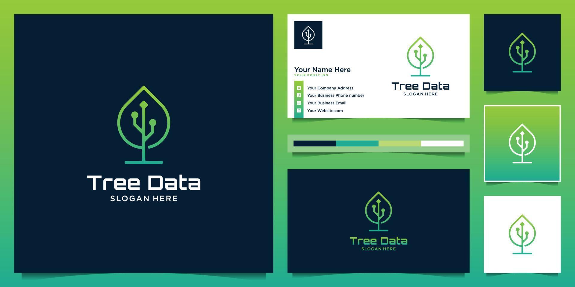 kreative kombinationsblatt- und datenlogo-designvorlage. modernes symbol für technologie, analyse, daten, digital mit visitenkarte. vektor