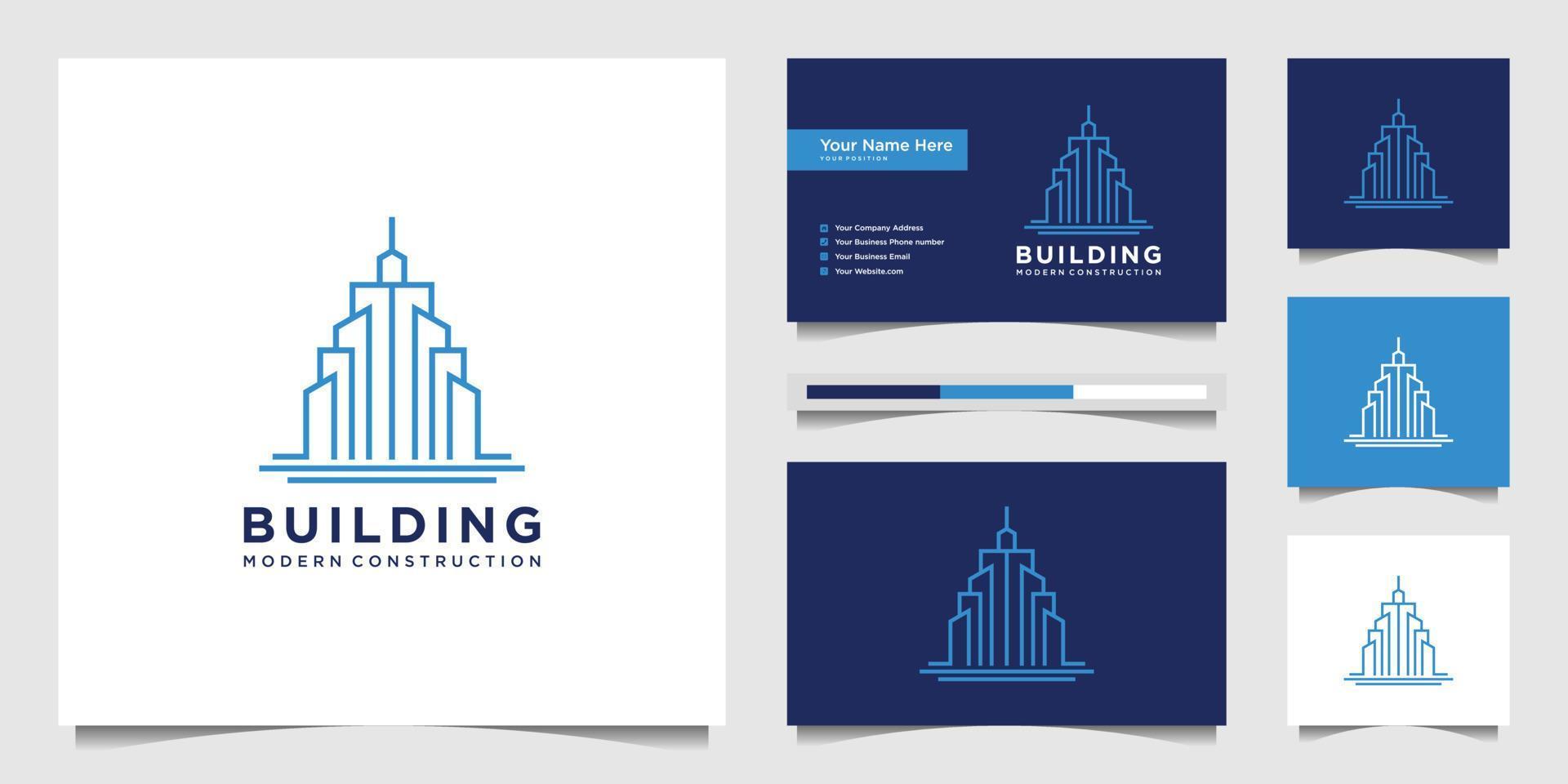 Gebäudedesign-Logos mit Linien. Bau, Wohnung und Architekt. Premium-Logo-Design und Visitenkarten. vektor