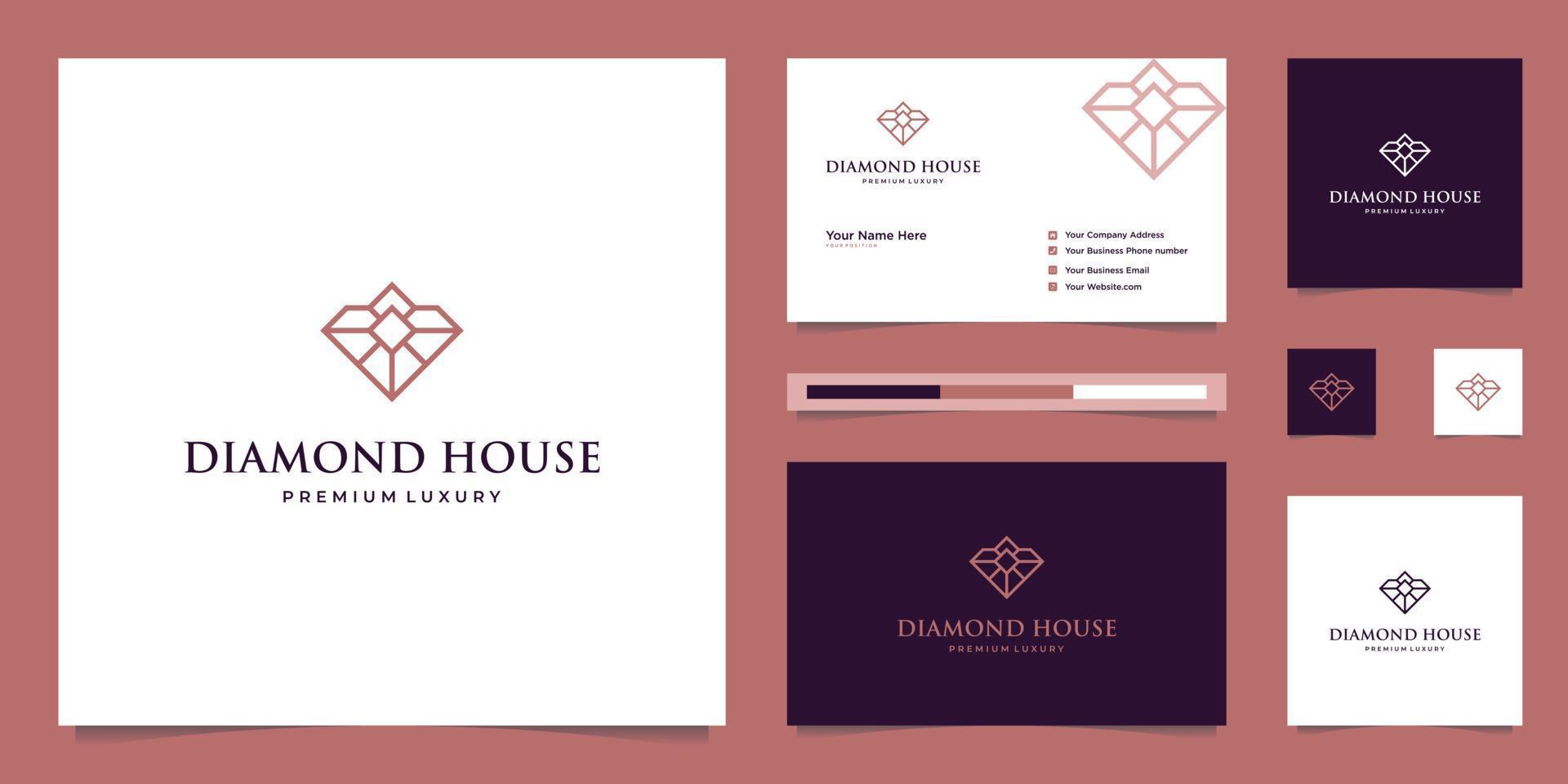 Diamanten und Haus. abstrakte Designkonzepte für Immobilienmakler, Hotels, Residenzen. Symbol für Gebäude. Logodesign und Visitenkartenvorlagen. vektor