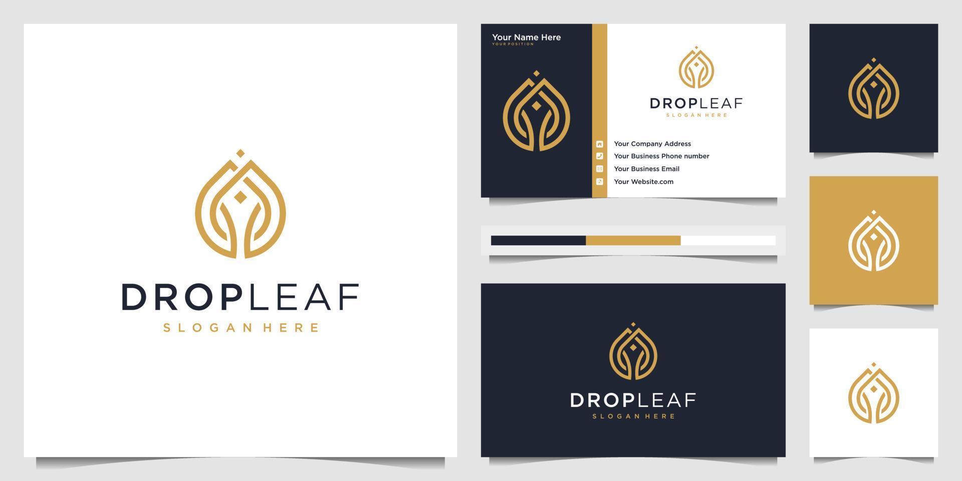 Beauty-Drop-Blatt-Luxus-Logo-Öl mit Leaf-Liner-Konzept. Logodesign und Visitenkarte. vektor