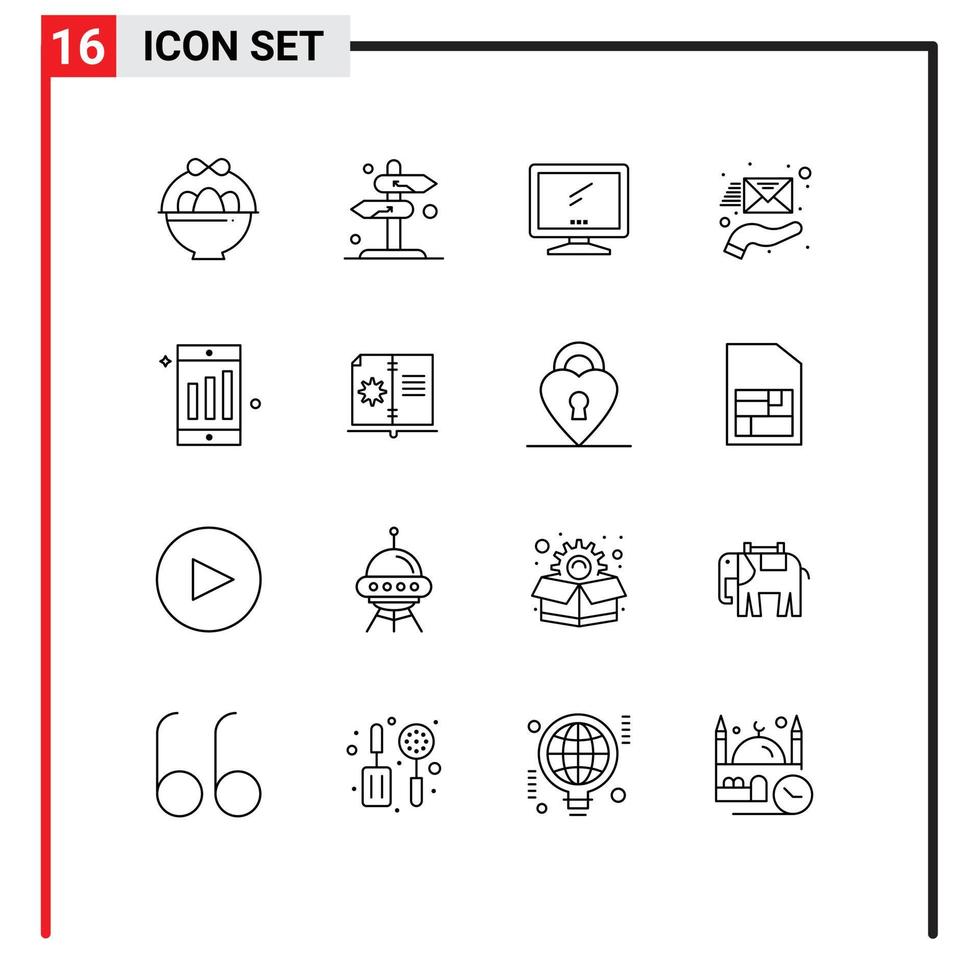 16 användare gränssnitt översikt packa av modern tecken och symboler av mobil hand dator kuvert pc redigerbar vektor design element