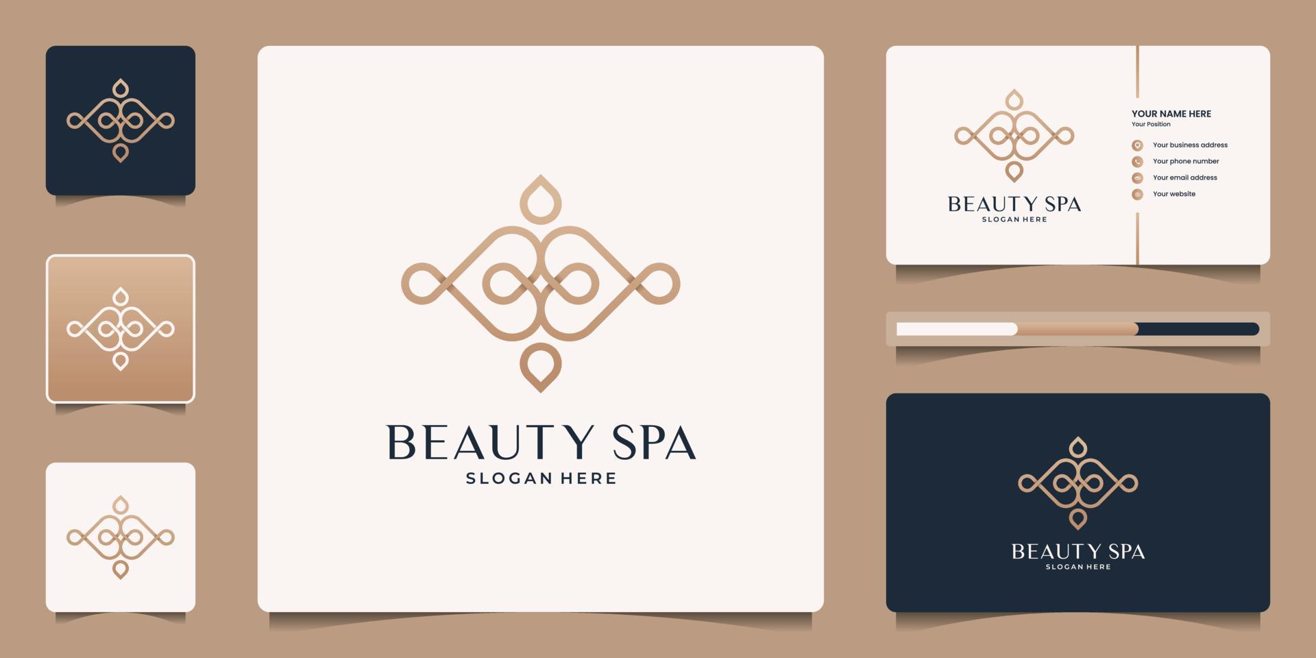 minimalistisk elegant skönhet spa logotyp design och företag kort. lyx ikon för salong, yoga, kosmetika och hud vård. vektor