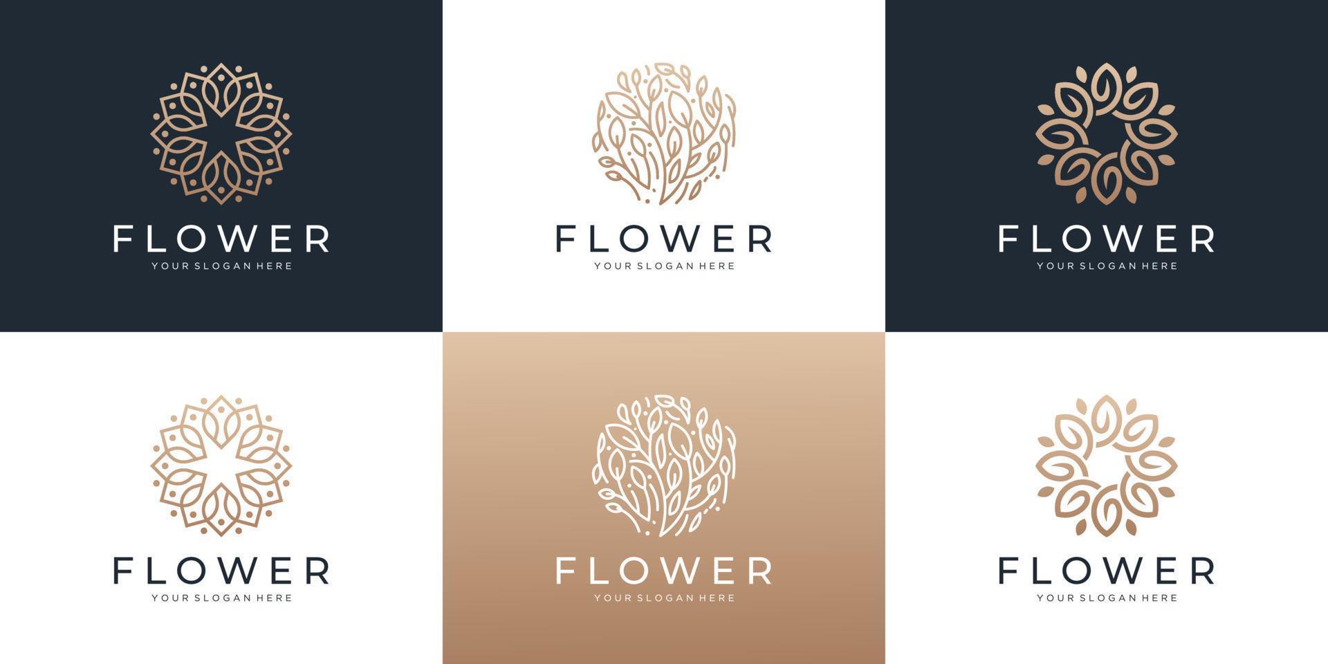 uppsättning av abstrakt blomma med blad logotyp design inspiration. vektor