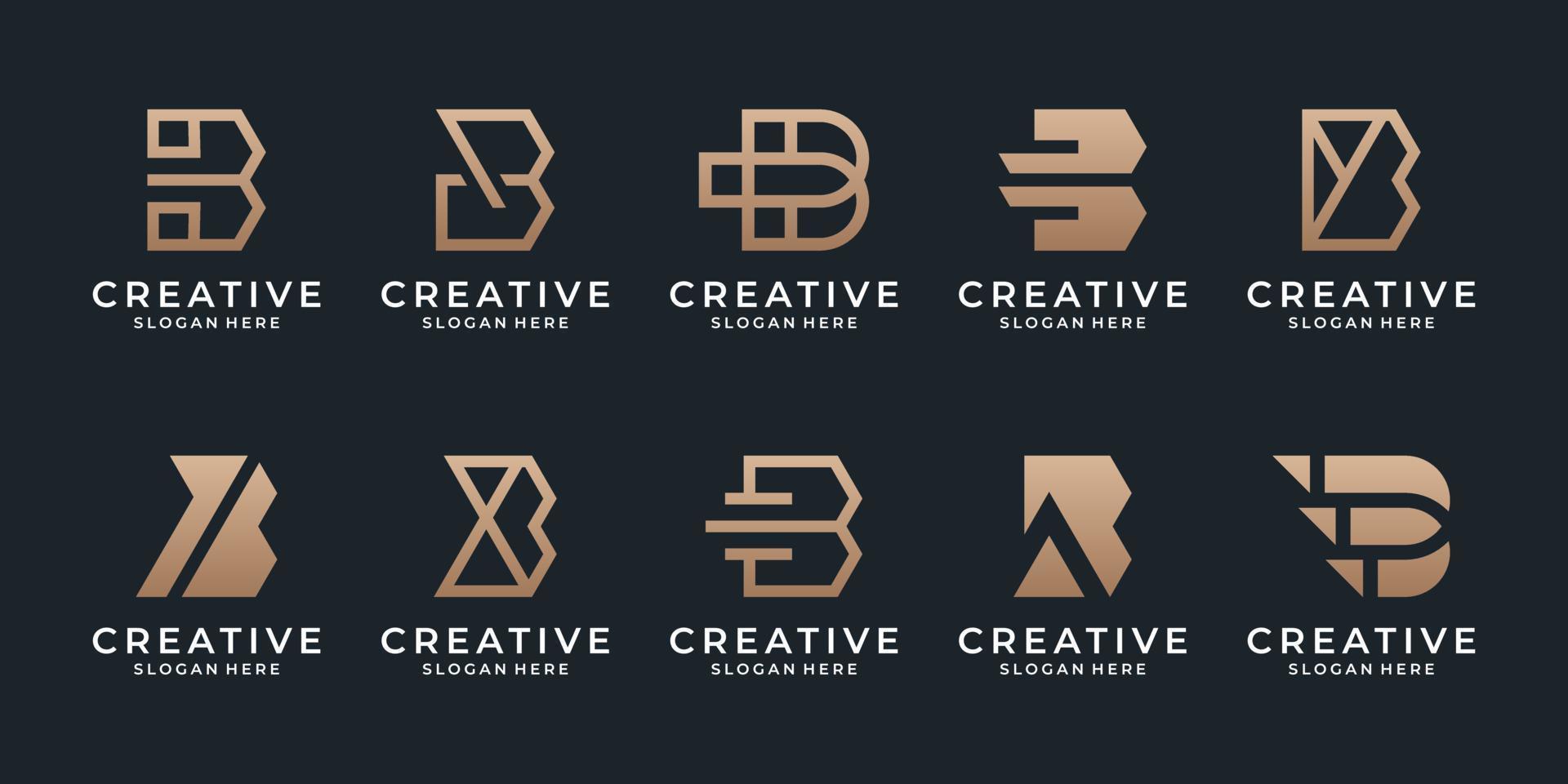 samling abstrakt brev b logotyp mall med gyllene Färg. elegant monogram symbol för företag, mode, varumärke, företags, byggnad, marknadsföring. vektor