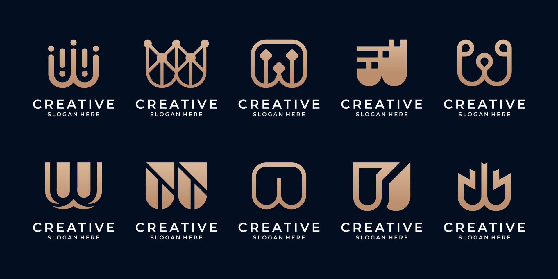 samling av brev m eller w med abstrakt symbol för företag elegant lyx logotyp uppsättning. vektor
