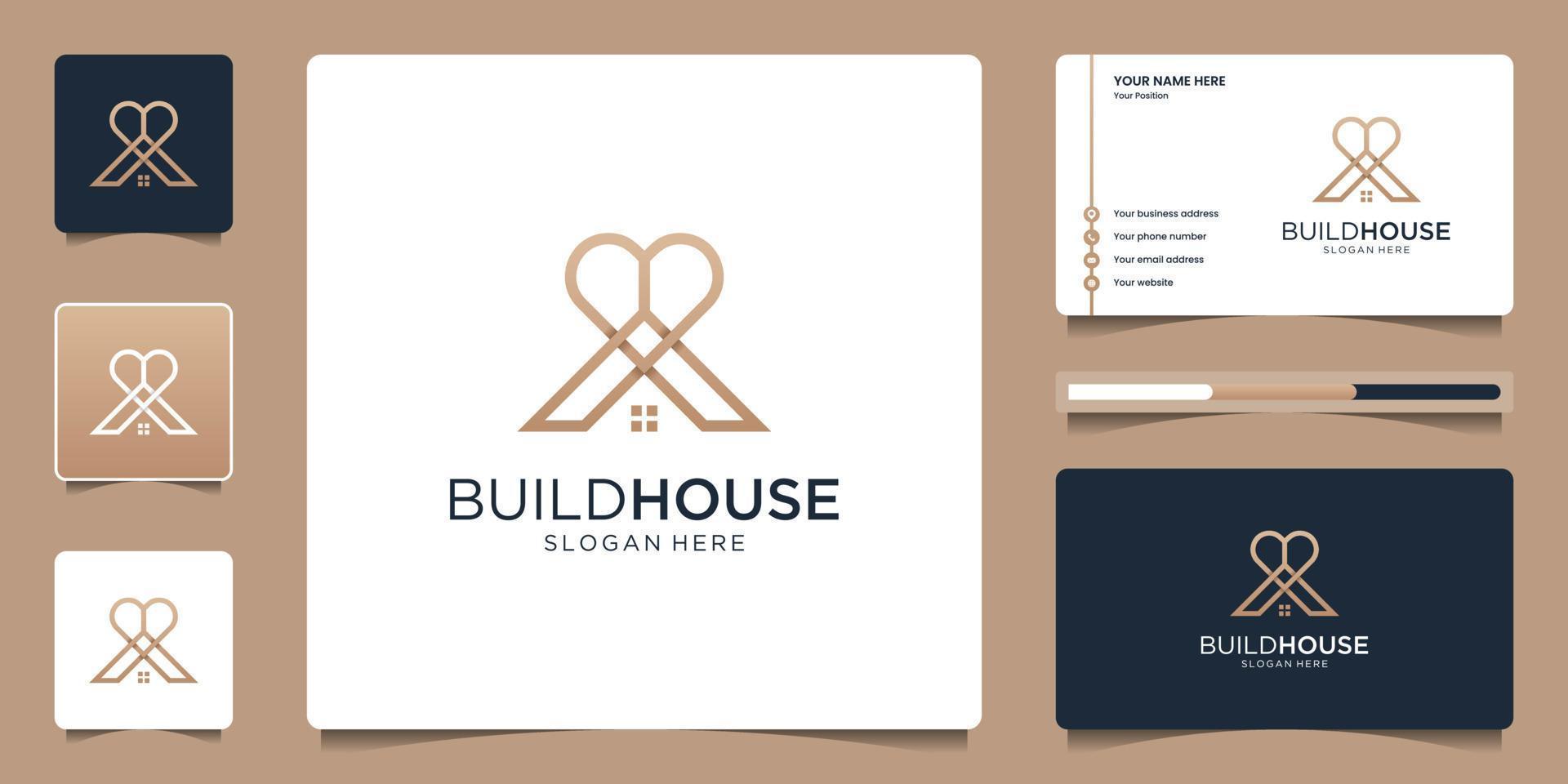 Hausliebe oder Wohnungsbaudarlehen Logo-Design und Visitenkarten-Design-Vorlage vektor